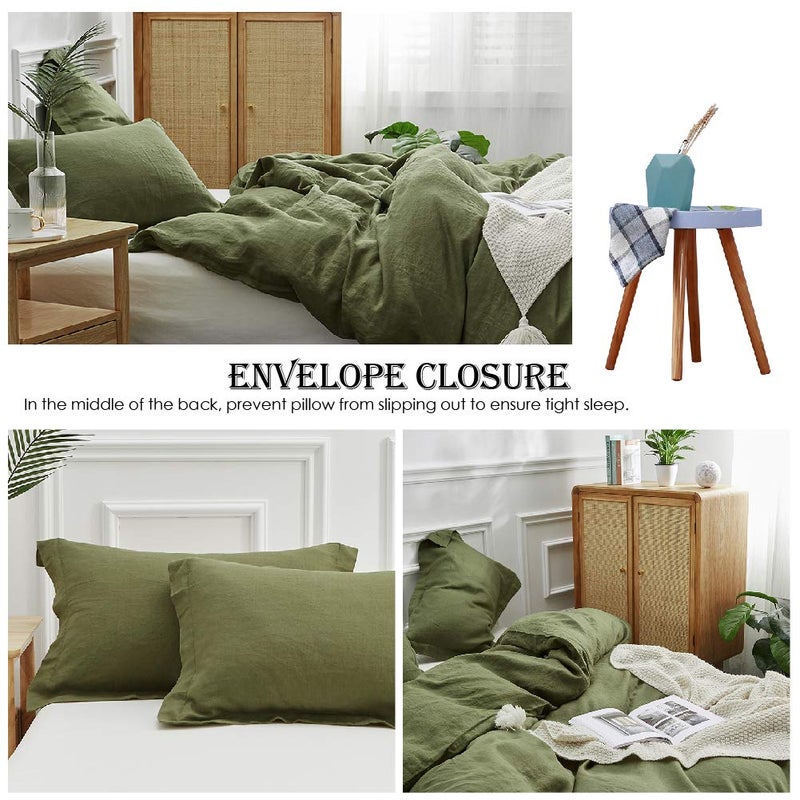Simple&Opulence 100% Linen Duvet Cover Set 2pcs Basic Style Natural French Washed Flax Solid Color Soft Breathable Farmhouse Bedding with Button Closure - Olive Green, Twin - Image 4